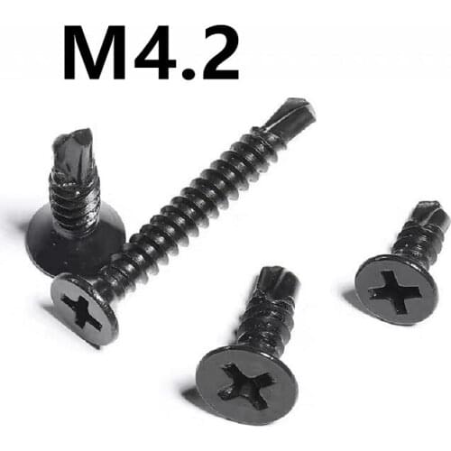 50pcs M4.2x13/16/50mm GB15856.2 Black Cross Recessed Countersunk Head Drill Tail Self-Drilling Screws With Tapping Screw Thread
