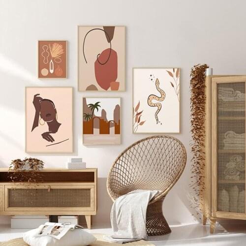 African Art Black Woman Wall Art Canvas Painting Scandinavian Terracotta Snake Posters and Prints Boho Picture for Home Decor