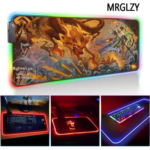 MRGLZY 40*90CM Anime LED Light RGB Gamer Genshin Impact Large Mouse Pad XXL Desk Mat Gaming Accessories for PC Laptop Keyboard