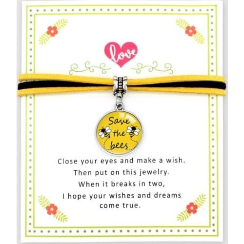 Save the Bees Happy Bee Honeybee Charm Bracelets Women Boy Girl Unisex Jewelry Friendship Christmas Gift Drop Shipping