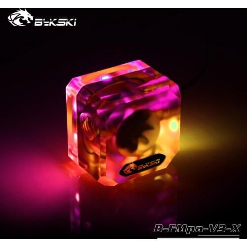 Bykski B-FMpa-V3-X,RGB Cuboid Acrylic Water Flow Meter Flowmeter Monitoring For Computer Water Cooling System