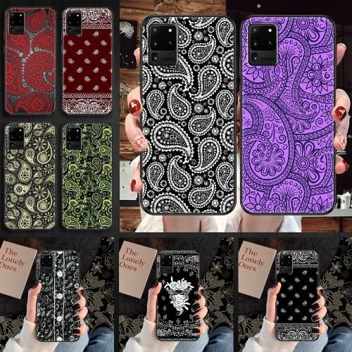 Bandana Pattern Paisley Phone case For Samsung Galaxy Note 4 8 9 10 20 S8 S9 S10 S10E S20 Plus UITRA Ultra black 3D back