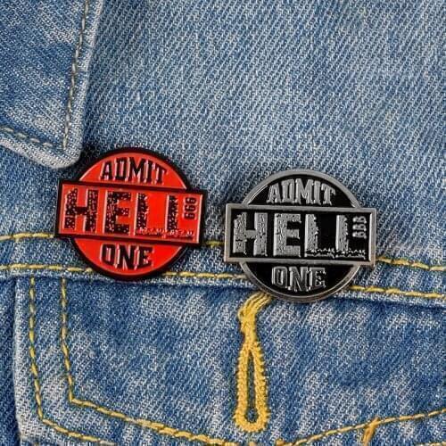 Hell Admit One Pins 666 Red Ticket Enamel Pins Badges Brooches for Men Women Hell Admit One Meme