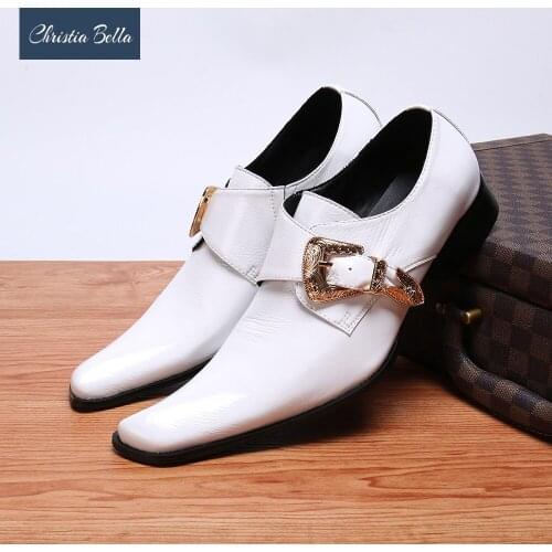Christia Bella Fashion Simplicity Buckle Genuine Leather Men Business Shoes Plus Size Slip on Square Toe Formal Dress Shoes