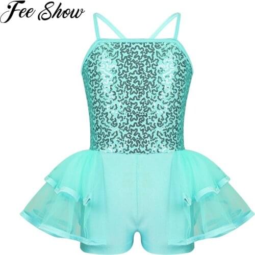 Kids Girls Professional Ballet Dress Shiny Sequins Tiered Mesh Dancewear Teen Ballet Dance Gymnastics Leotard Tutu Dresses
