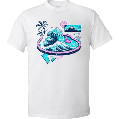 Vaporwave Pool T Shirts Men Great Wave Short Sleeve Designer T-shirt 100% Cotton Round Neck Mens TShirt Japan Style
