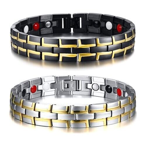 SIZZZ Stainless steel magnetic steel gold color hologram trendy bracelet&bangles for men