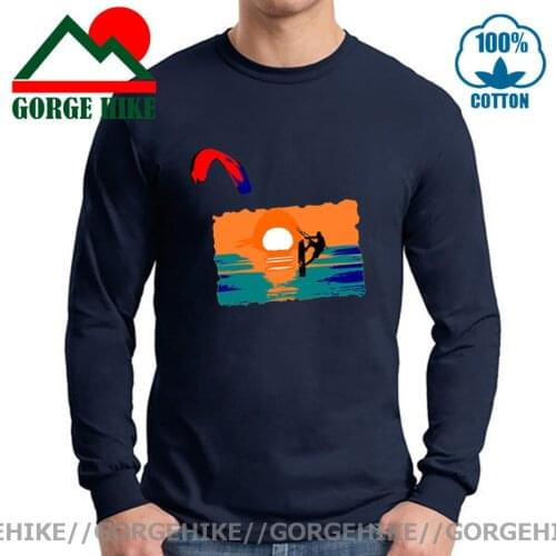 Adventurer Long Sleeve T-Shirts Men Vintage Kite Surfing Tshirt Cool Streetwear Scuba Diving Tee Boys Youth Hipster Outdoor Tops