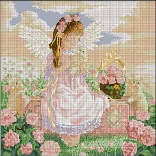 Top quality lovely counted cross stitch kit angel with cat kitty flower heave paradise Dim 03857