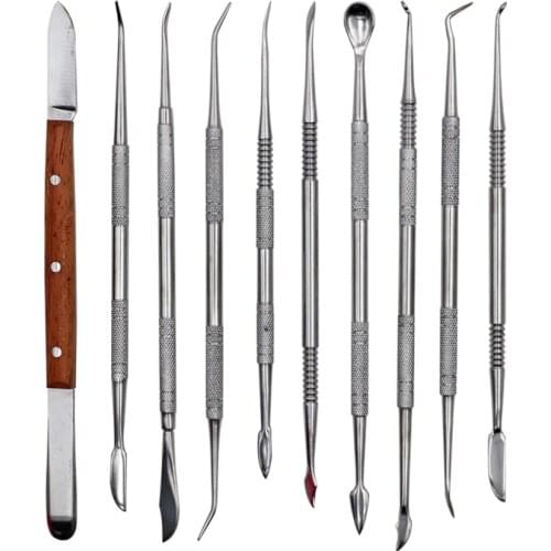 10pcs Dental Wax Carving Tools Set with Kit Carver Mixing Spatula Knife Dental Lab Equipment Stainless Steel Double Ends