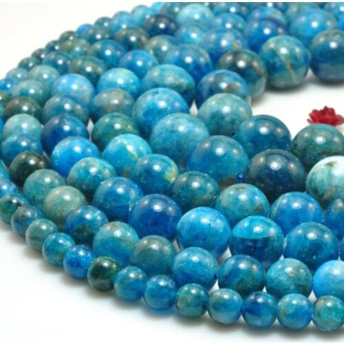 Natural Blue Apatite Smooth Round Loose Beads Wholesale Gemstones Semi Precious Stone Bracelet Necklace Diy Jewelry Making