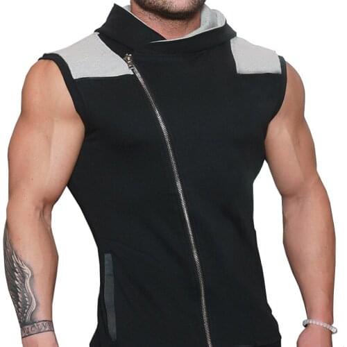 2017 New Men Hoodie Brand Sweatshirts Fitness Workout Sleeveless Tees Shirt Cotton Vest Hooded Undershirt T08
