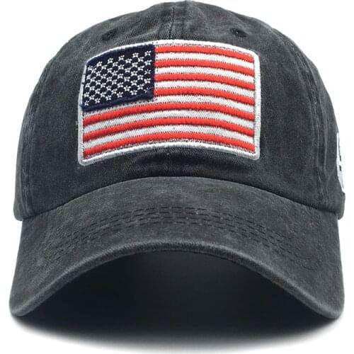 Spring New American Flag Embroidered Cotton Baseball Cap Womens Snapback Hat Men Outdoor shade Washed Denim Cap