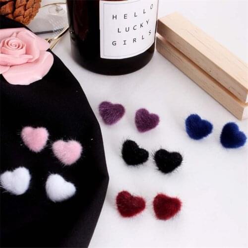 Charm Cute Candy Color Plush Ball Stud Earrings For Women Korean Velvet Heart Star Round Plush Earrings Statement Jewelry Gift