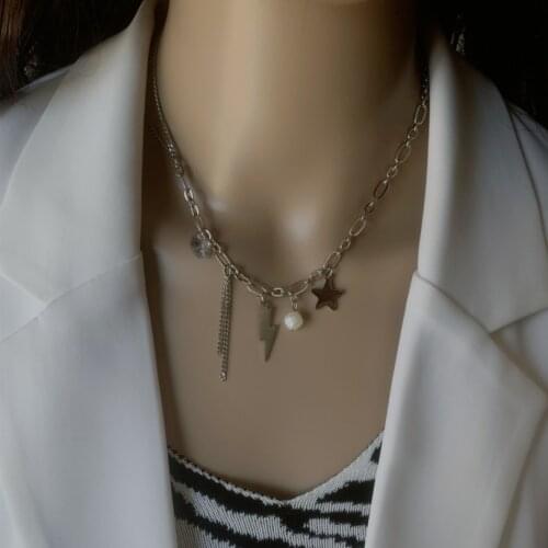 316L Stainless Steel New Fashion Fine Jewelry Sta Lightningr Tassel Charms Thick Chain Choker Necklaces & Pendants For Women