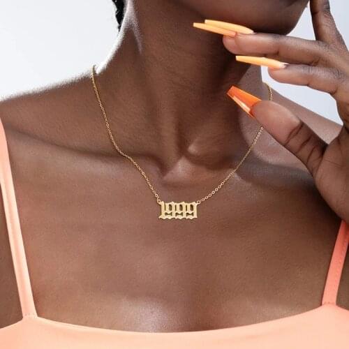 Custom Year Number Necklaces For Women Men Gold Silver Color Stainless Steel Pendant Necklace Jewelry Personalized Birthday Gift