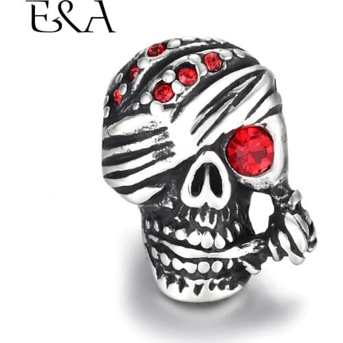 Stainless Steel Beads Skull Large Hole 6mm Slide Charm Pendant DIY Men Bracelet Making Supplies Handmade Stone Jewelry Findings