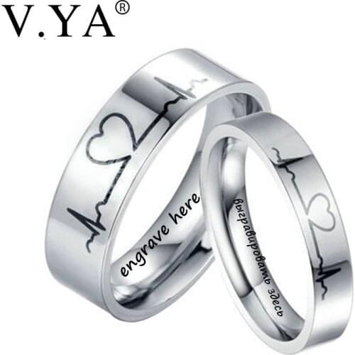 V.YA Romantic Titanium Steel Couple Rings Unique Electrocardiogram Pattern Engagement Rings Women & Men Wedding Jewelries Charms
