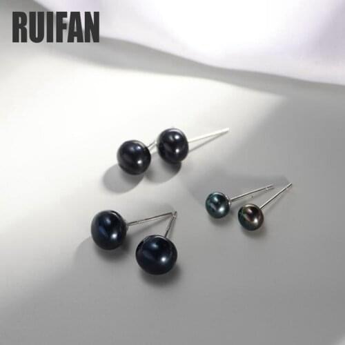 Ruifan Fashion Female Jewelry 3 Size Oblate Black Color Pearl Small Earring 925 Sterling Silver Stud Earrings for Women YEA244