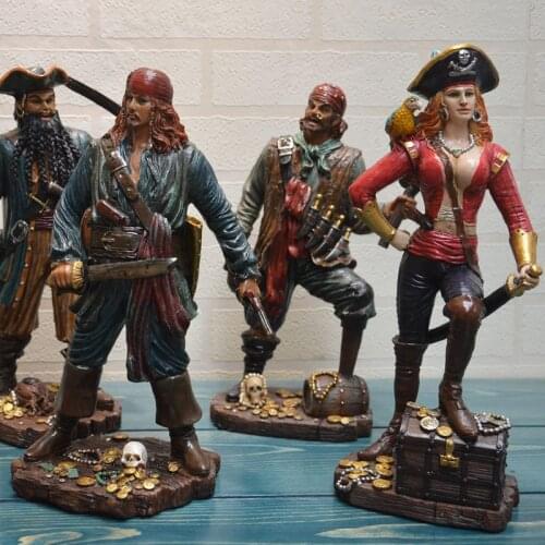 Modern Hot Movie Caribbean Pirate Figure Sculpture Doll Toy Female Pirate Resin Statue New Miracle figurine home decorations