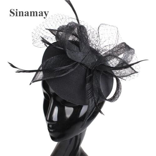 Bridal Wedding Black Headpiece Birdcage Veil Fascinators Party Hat Corsage Elegant Tulle With Feathers Mesh Hair Accessories