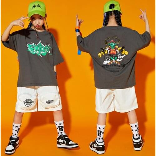 New Hip Hop Dance Clothes For Girls Loose Short Sleeved Shorts Suit Jazz Performance Costumes Modern Dance Rave Clothes DN9028