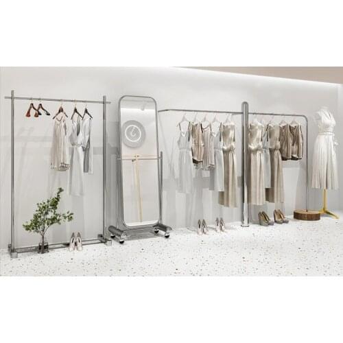 Clothing store stainless steel mirror wall in the island water display rack free combination display clothing props