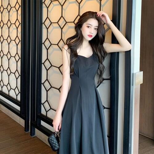 Sling Dress Female Summer New Style Waist Was Thinner Small Black Dress French Hepburn Style Temperament Long Skirt