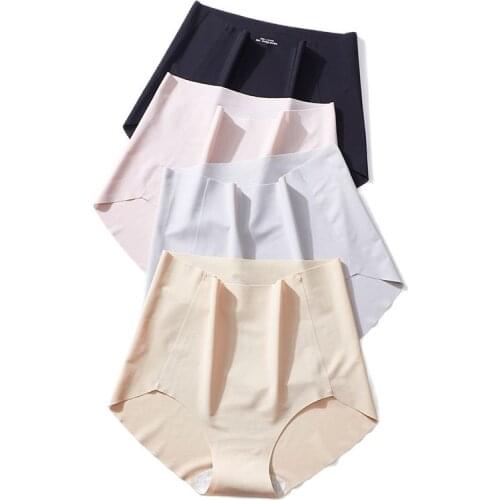 Seamless Ice Silk Womens Panties Plus Size Lingerie Abdomen Briefs High Waist Underwear Breathable Underpants Female Intimates