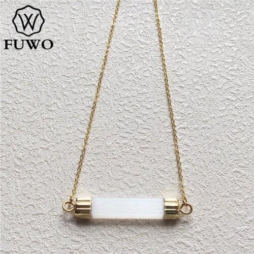 FUWO Trendy Women Natural Selenite Necklace Genuine Gold Electroplate Gypsum Crystal Jewelry Healing Stone Wholesale NC069