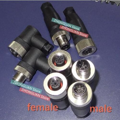 1pcs M12 aviation plug 4/5/8/ core / pin / hole Gongtou sensor connector / cable bending (A/B/D Code) Docking waterproof Plug