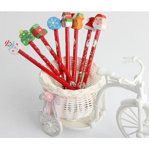 10/20/30/40/50pcs Creative Pen Kawaii Christmas HB Wood Pencils with Eraser Kids Gift Promotion Gifts Pen School Stationery