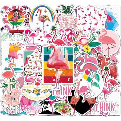 10/30/50PCS Flamingo Graffiti DIY Sticker Skateboard Notebook Gift Water Cup Waterproof Children Stationery Sticker Wholesale