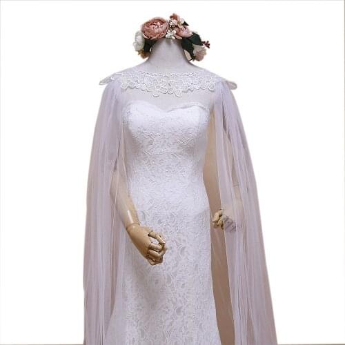 100% Handmade Elegant Long Train Shawls Womens Long Capes For Wedding Lace Appliqued Chiffon Bridal Shawls Wraps Formal Party