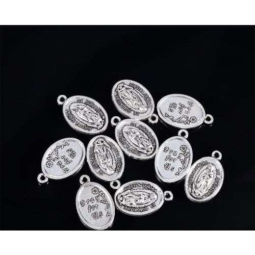 100pcs/Religious Catholic Little Virgin Mary One Hole Medal Virgin Mary Zinc Alloy Pendant Gold Silver Rhodium Plated