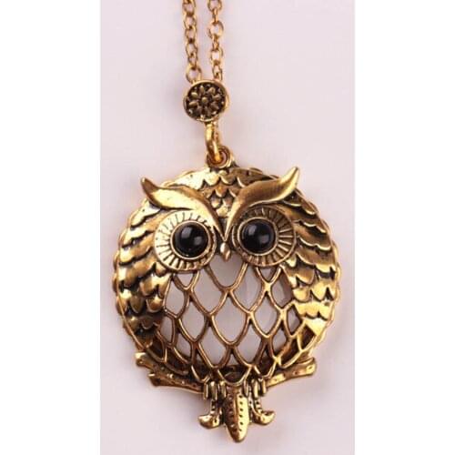 2018 New Design Antique Gold Chain Pendant Necklace Magnifying Glass Necklace Owl Pendant Necklace Retro Bijoux For Gift
