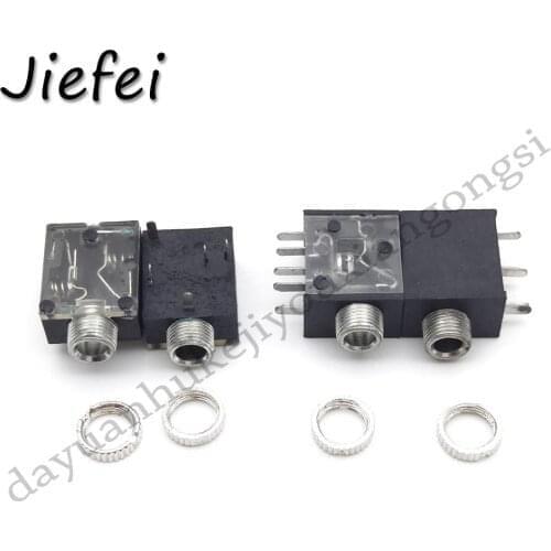 5pc Transparent shell 1/8" 3.5mm female Stereo Headphone 5pin 5 pin Socket Jack with Nut PCB Panel Mount