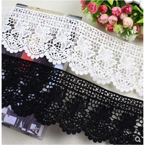 5Yards *12cm wide White and black Water soluble milk silk ribbon hollow lace trim fabric for Sewing Bridal Wedding dress Crafts