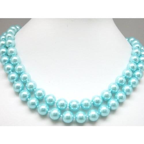 Free shipping hot sale shell 10mm sky bule simulated-pearl round beads necklace charms rope chain jewelry making 17inch F312PE