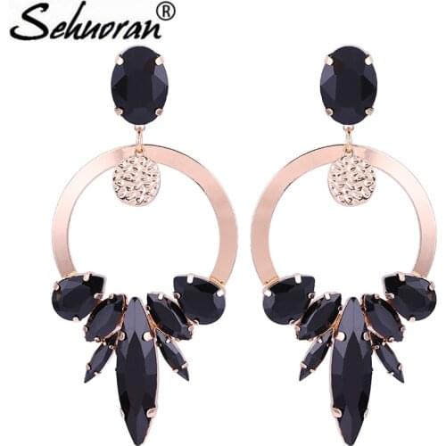 Sehuoran Big Round Drop Earrings For Woman Oorbellen Crystal Stone Long Pendientes Trendy Earrings Gifts Wholesale