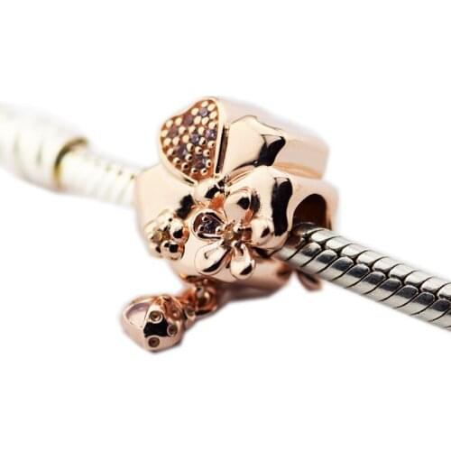 QANDOCCI DIY Fits for Pandora Charms Bracelets Wildflower Meadow Charm Blush Pink Crystal 100% 925 Sterling-Silver-Jewelry