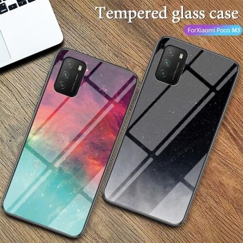 Case For POCO M3 Case Starry pattern Tempered Glass Phone Cover For Xiaomi POCO M3 X3 NFC Luxury Slim Phone Case Coque Capa