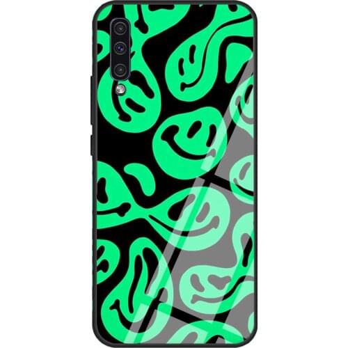 Trippy Smiley Face Happy Psychedelic Tempered Glass Case For Samsung A52 A12 A32 A42 A72 A31 A51 A71 A40 A50 A70 A20e A21S