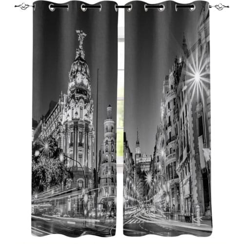 Night City Black White Modern Blackout Curtains For Bedroom Living Room Window Treatment Drapes High Shading Decor