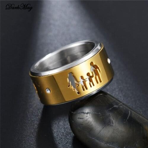DarkMag Stainless Steel Boy Girl Family Ring Cubic Zirconia wide Band Rotating Ring for Women Men Gift Dropshipping