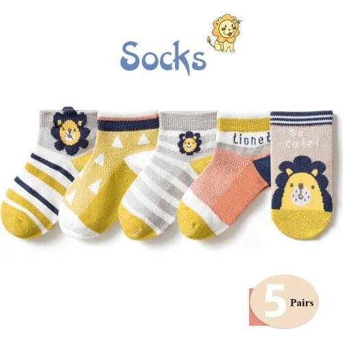 Infant Boys Animal Cartoon Panda Lion Boat Sock 5pairs/Lot Girls Cotton Breathable Cute Strawberry Flower Lace Childrens Socks