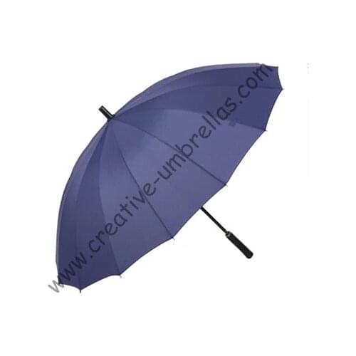 Gents business straight metal blue golf umbrellas,black metal shaft and metal ribs,auto open,windproof,straight leather handle
