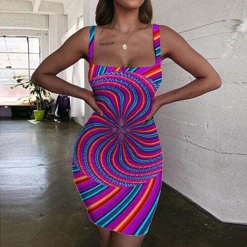 Giyu Dizziness Dresses Women Psychedelic Ladies Dresses Harajuku Sundress Novel Halter Sleeveless Womens Clothing Mini Evening