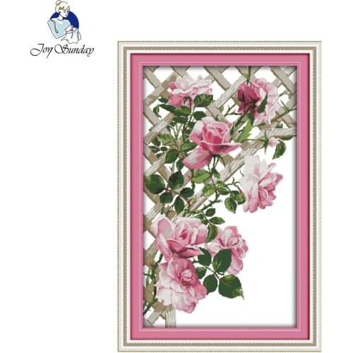Joy Sunday Pink roses Wall Art Chinese Cross Stitch Kits Embroidery Needlepoint Set for home decoration