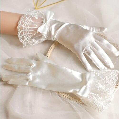 Short Wedding White Gloves Women Bridal Lace Satin Gloves Elegant Silk Glove Dress For Party Evening Bride Wedding Accessories